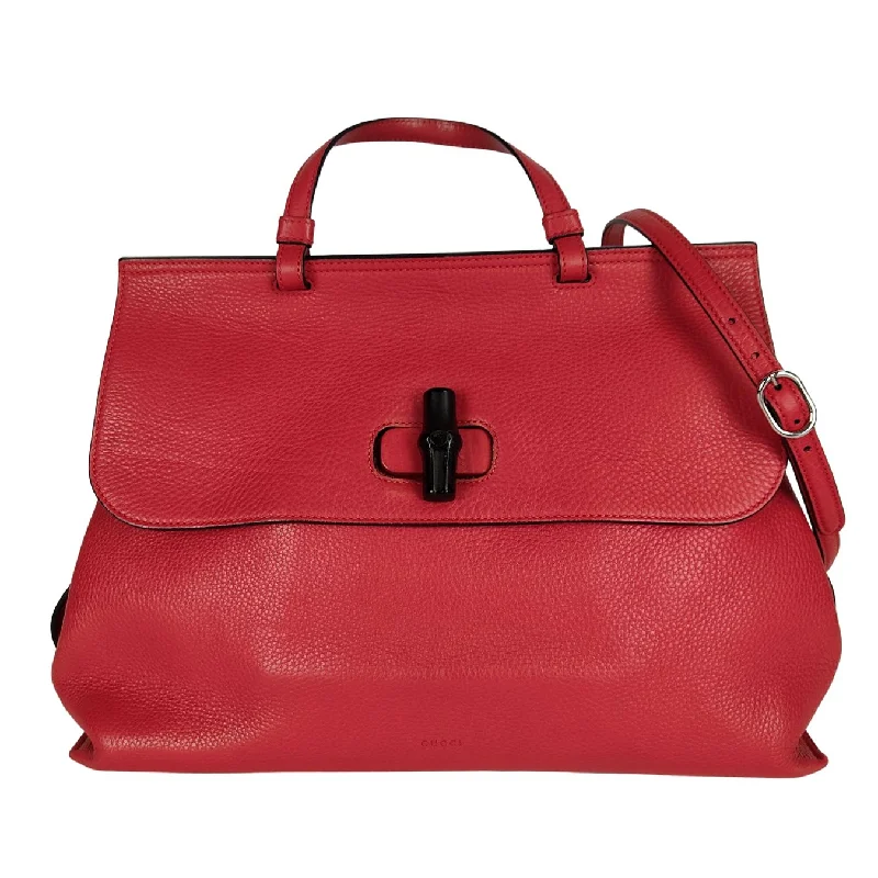 Gucci tote bags for women with a water - resistant coatingGUCCI Bamboo Daily top handle bag in red leather