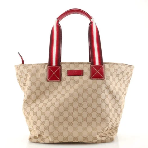 Gucci Marmont bags for women with a contrast - colored interiorGUCCI GG CANVAS WEB TOTE BAG