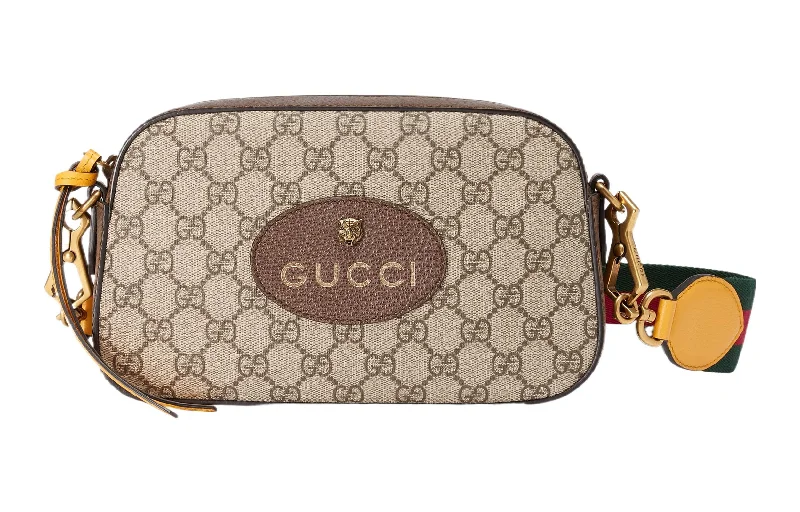 Gucci tote bags for women with a printed Gucci logoGUCCI Neo Vintage Metallic Tiger Head Logo Stripe Webbing Shoulder Messenger Bag Unisex / / Brown / Yellow 476466-K9GVT-8856