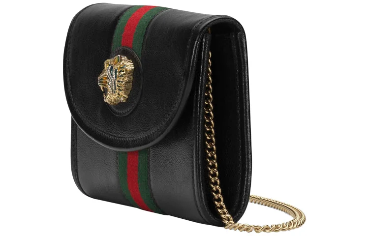 Women Gucci bags with a snap - button closure and a decorative charm(WMNS) GUCCI Rajah SeriesClutch Chain Single Shoulder Bag mini Black 573797-0OLHX-8389