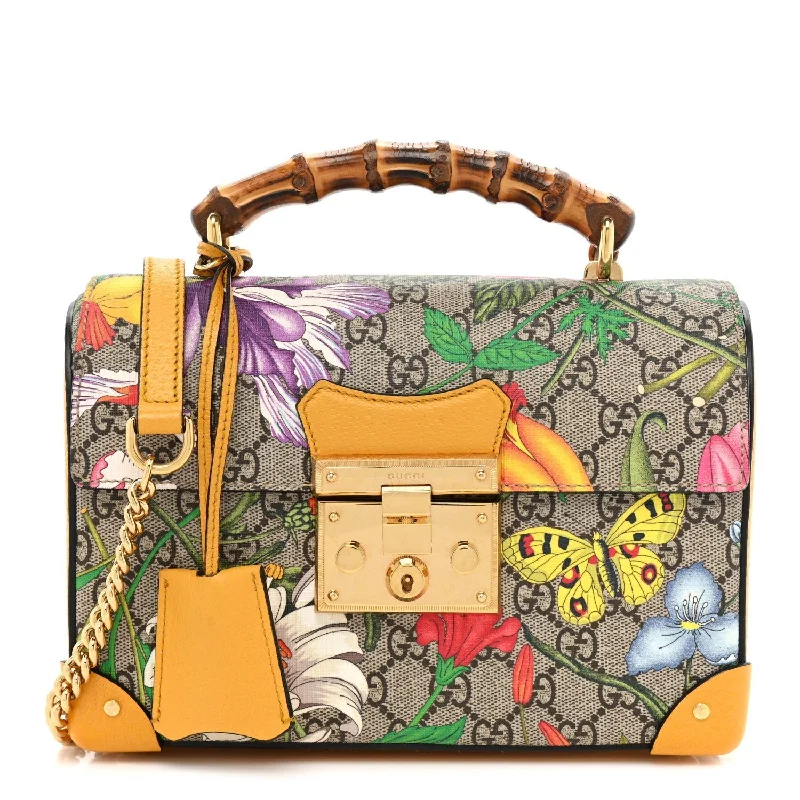 Gucci backpacks for women with a hidden back pocketGUCCI GG SUPREME MONOGRAM FLORA BAMBOO PADLOCK BAG