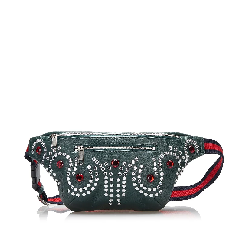 Gucci backpacks for women with a hidden back pocketGucci Web Belt Bag Green Crystal Embellished Leather