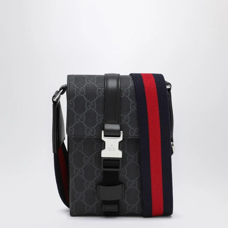 Women Gucci bags with a magnetic snap closure for easy accessGucci Mini Shoulder Bag In Black Gg Supreme Fabric Men