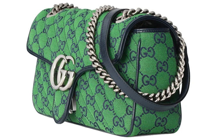 Gucci backpacks for women with a sleek silhouette(WMNS) GUCCI Leather GG Marmont Multicolor Logo Single-Shoulder Bag Small Green/Blue 443497-2UZCN-3368