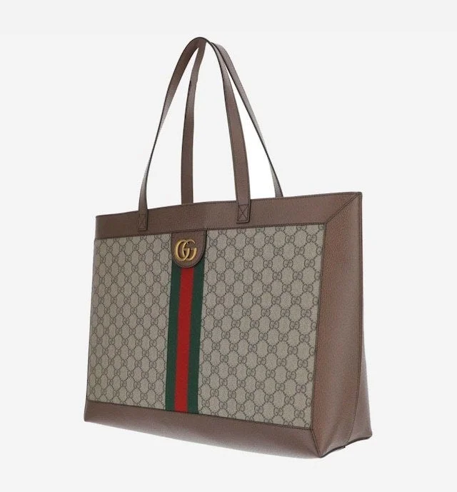 Women Gucci Sylvie bags featuring the signature web stripeGUCCI GG SUPREME MEDIUM SOFT OPHIDIA TOTE BAG