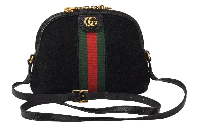 Small - sized Women Gucci shoulder bags for evening outingsAuth GUCCI Web Sherry Line OPHIDIA Shoulder Bag Suede Leather 499621 Black 5019K