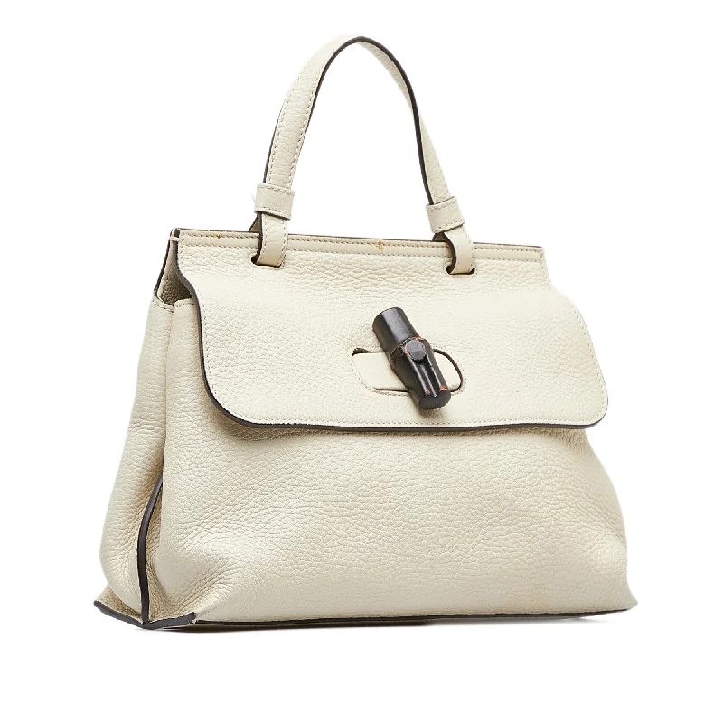 Women Gucci bags with a front - flap pocket for quick - access itemsGUCCI Small Bamboo Daily Satchel