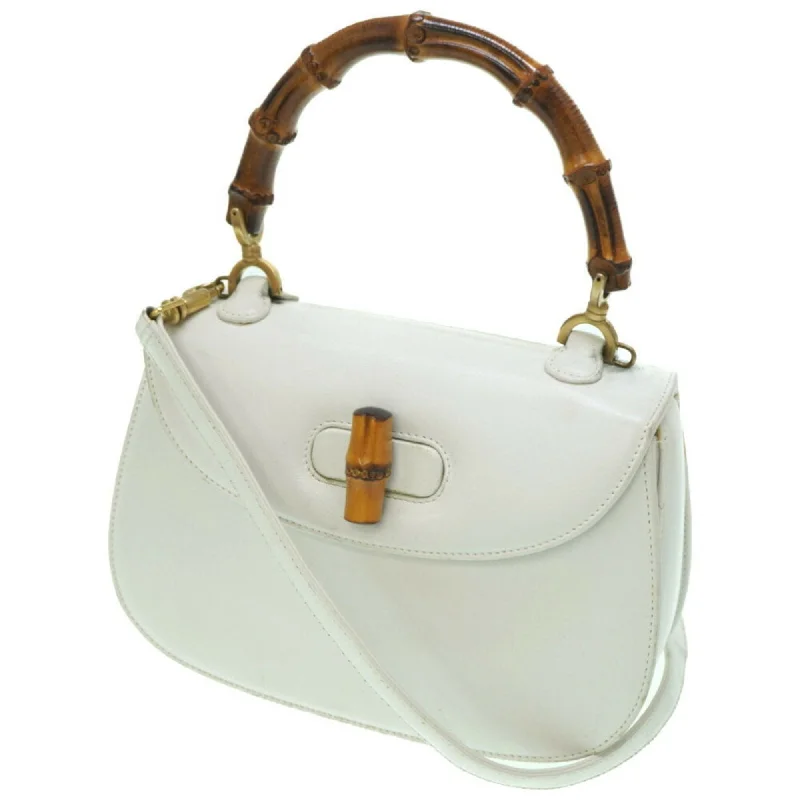 Gucci handbags for women with a back - zip pocketGUCCI bamboo shoulder handbag leather white  strap