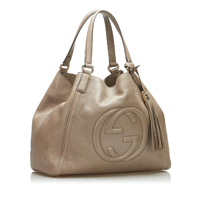 Gucci tote bags for women with a printed Gucci logoGucci Soho Tote Bag (SHG-P1OUPh)