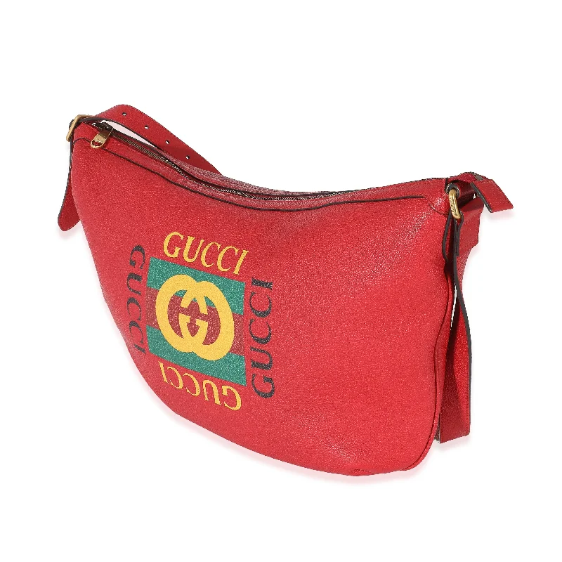 Gucci Marmont bags for women with a contrast - colored interiorGucci Red Grained Calfskin Logo Half Moon Hobo.