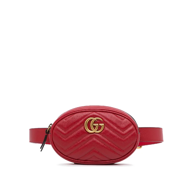 Ladies Gucci Dionysus bags with a chain - link shoulder strapGucci GG Marmont Belt Bag Red Matelassé