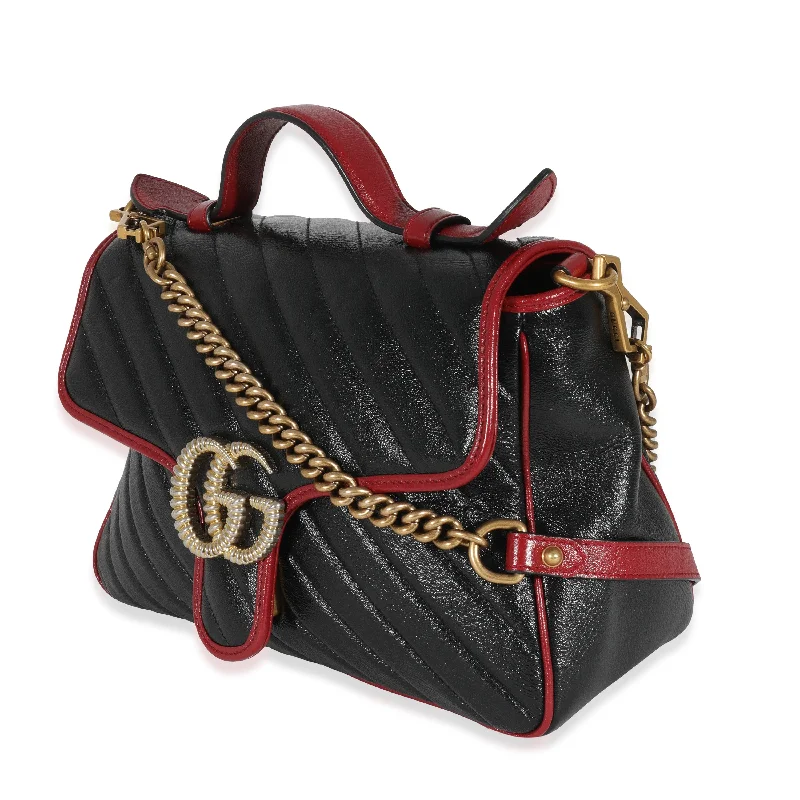 Gucci crossbody bags for women with adjustable leather strapsGucci Black Quilted Leather GG Marmont Small Torchon Top Handle