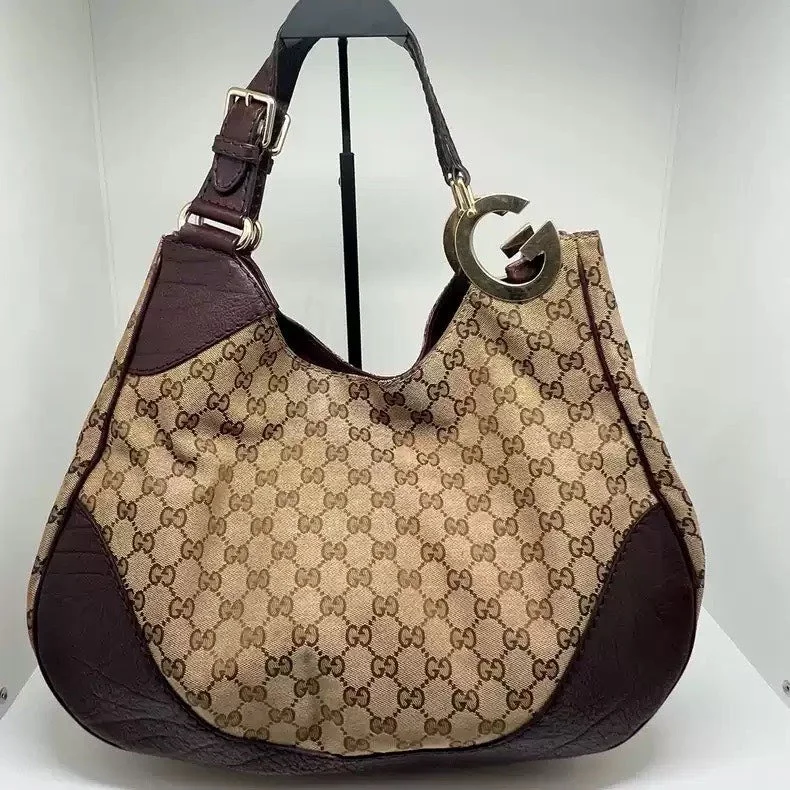 Gucci handbags for women with a metal - framed claspGucci Monogram Brown Coffee Tote Bag Large G Logo Buckle Underarm S