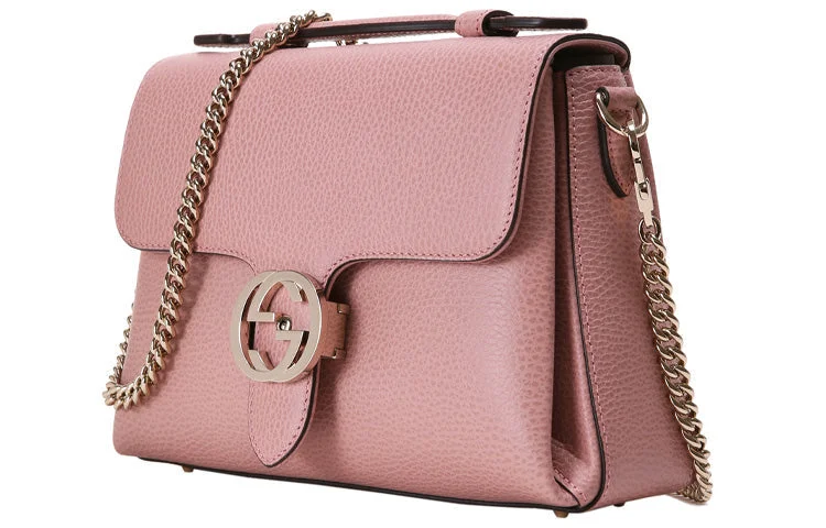 Gucci handbags for women with a patent - leather finish(WMNS) GUCCI Silver Label Double G Leather Messenger Bag Chain Pink Candy Handbag 510302-CAO0G-5806