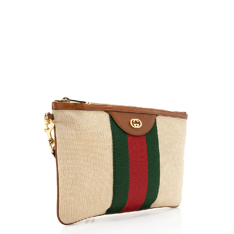 Women Gucci bags with a detachable mobile phone holderGucci Canvas Vintage Web Wristlet (17031)