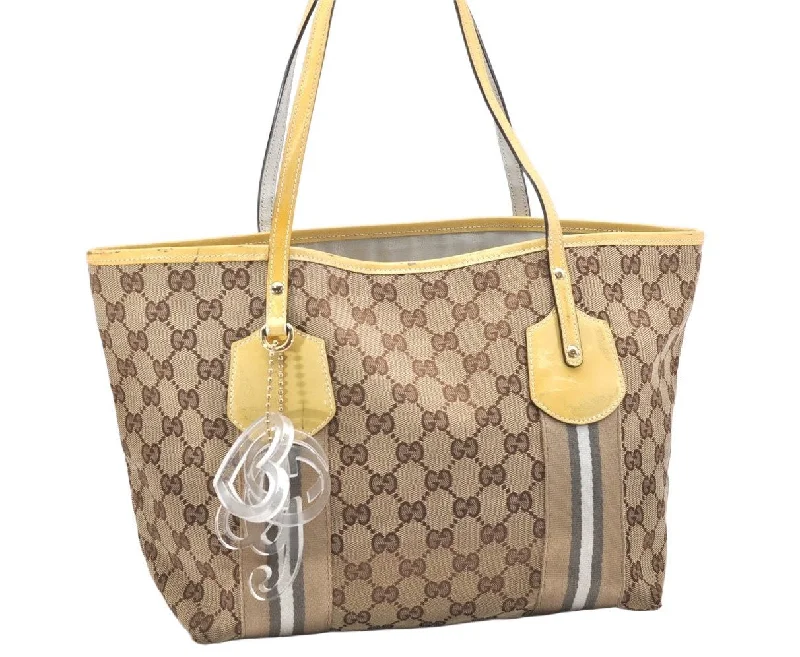 Women Gucci bags with a zippered interior pocketAuthentic GUCCI Jolie Sherry Line Tote Bag GG Canvas Enamel 211971 Brown 4792K