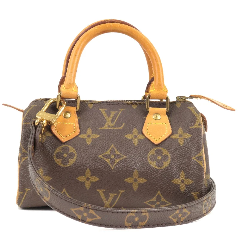 Louis Vuitton handbags with a patent - leather finish for a shiny lookLouis Vuitton Monogram Mini Speedy & Strap M41534 J75010