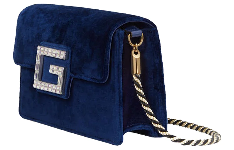 Women Gucci bags with a detachable mobile phone holder(WMNS) GUCCI Logo Velvet Shoulder Messenger Bag Navy Blue 544242-9STCX-4571