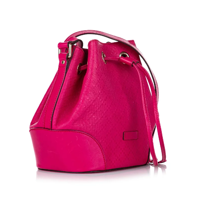 Women Gucci crossbody bags in a bold red colorGucci Diamante Bright Leather Bucket Bag (37602)