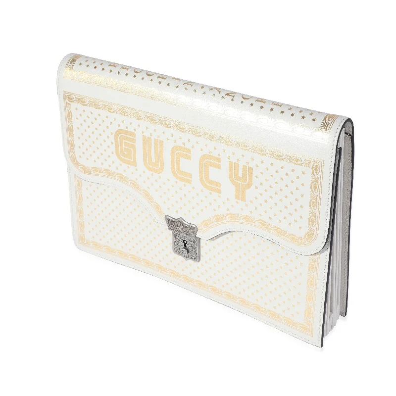 Medium - sized Women Gucci handbags for everyday useGucci x Sega Mystic White Star Printed Calfskin GUCCY Portfolio Clutch