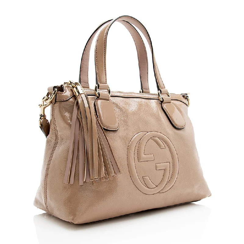 Women Gucci Sylvie bags with a monogram - embossed leatherGucci Patent Leather Soho Working Tote (SHF-21091)