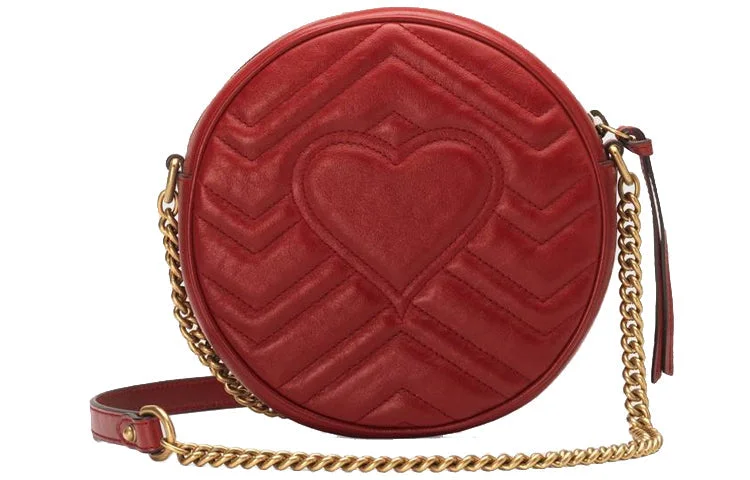 Ladies Gucci handbags with a detachable coin purse inside(WMNS) GUCCI GG Marmont Gold Logo Leather Chain Shoulder Messenger Bag Mini Red 550154-0OLET-6438