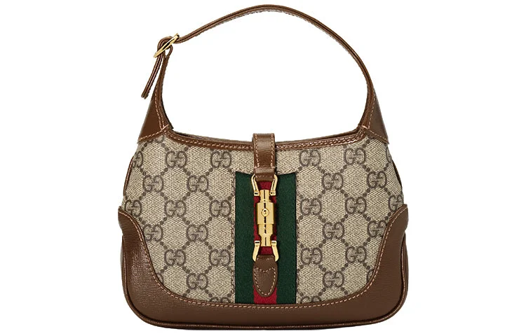 Gucci tote bags for women with a water - resistant coating(WMNS) GUCCI Jackie 1961 SeriesGG Canvas Clutch Single Shoulder Bag mini Brown Monogram 637092-HUHHG-8565