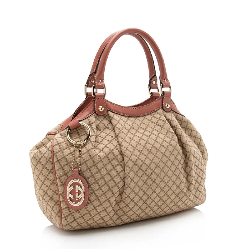 Women Gucci Sylvie bags with a detachable ribbon detailGucci Diamante Canvas Sukey Medium Tote (16644)