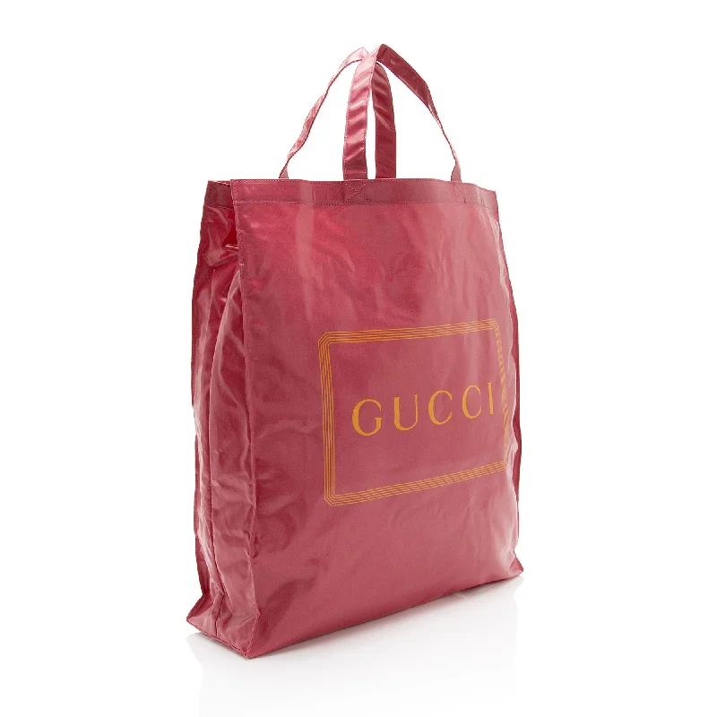 Women Gucci bags with a chain - link trim and a leather bodyGucci Coated Canvas Logo Tote (M9vzpS)