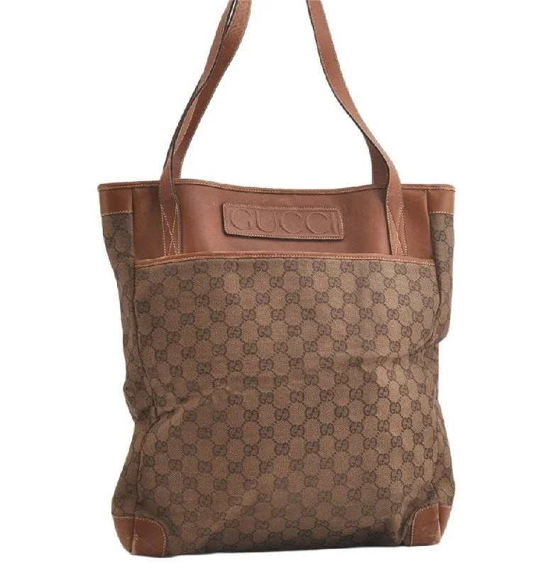 Gucci handbags for women with a patent - leather finishAuthentic GUCCI Vintage Shoulder Tote Bag GG Canvas Leather Brown Junk 5059K