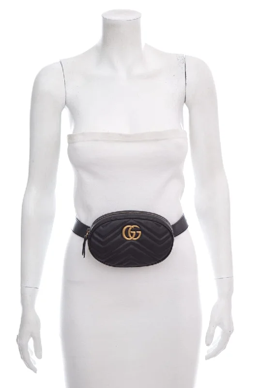 Women Gucci Sylvie bags with a detachable ribbon detailGucci Black Small Marmont Belt Bag