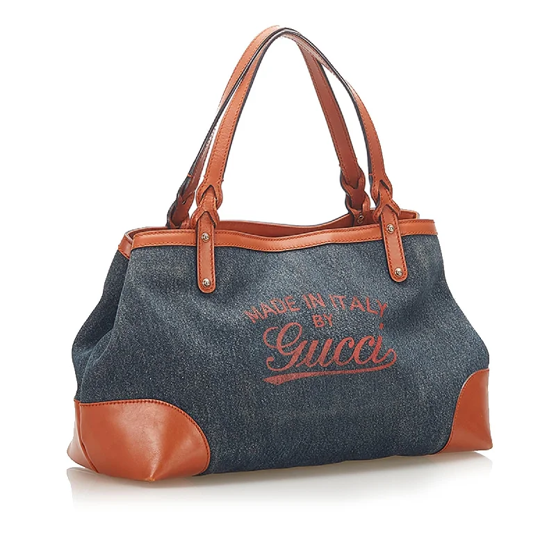 Gucci backpacks for women with a padded laptop compartmentGucci Craft Denim Tote Bag (22337)