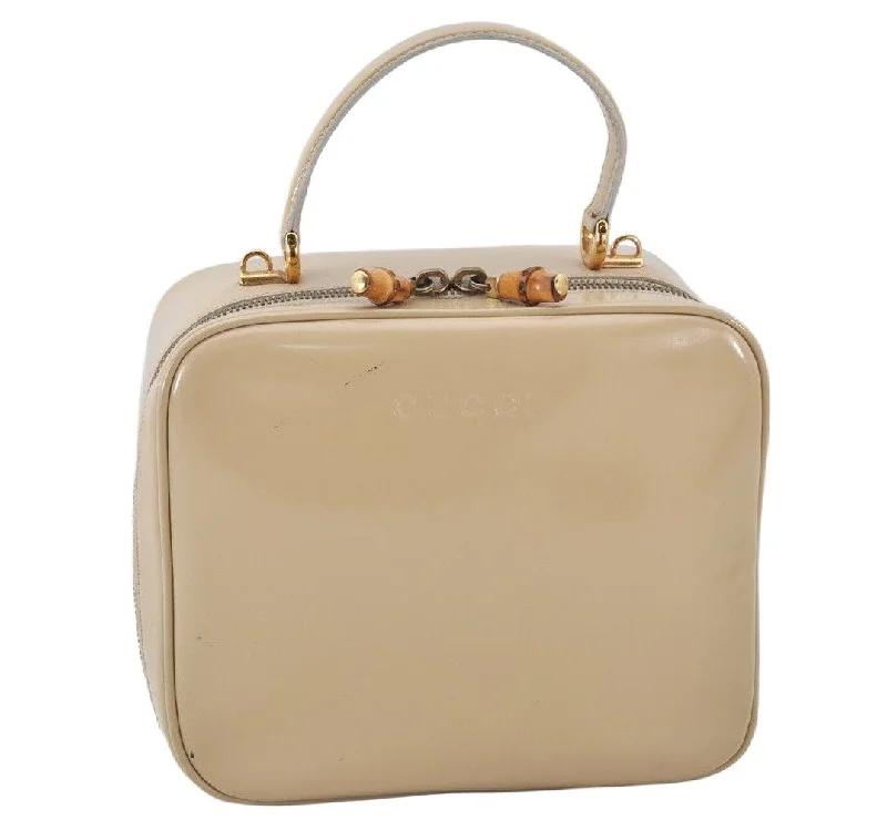 Women Gucci bags with a zip - around closure for securityAuthentic GUCCI Bamboo 2Way Shoulder Hand Bag Enamel Beige Junk 4915K