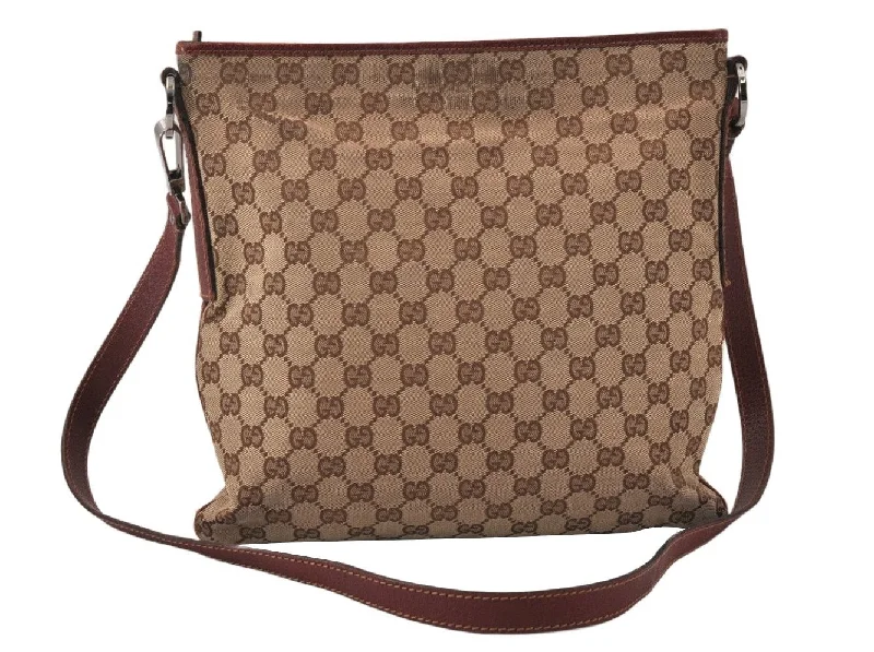 Gucci tote bags for women with a double - handle designAuthentic GUCCI Shoulder Cross Body Bag GG Canvas Leather 113013 Brown 4914K