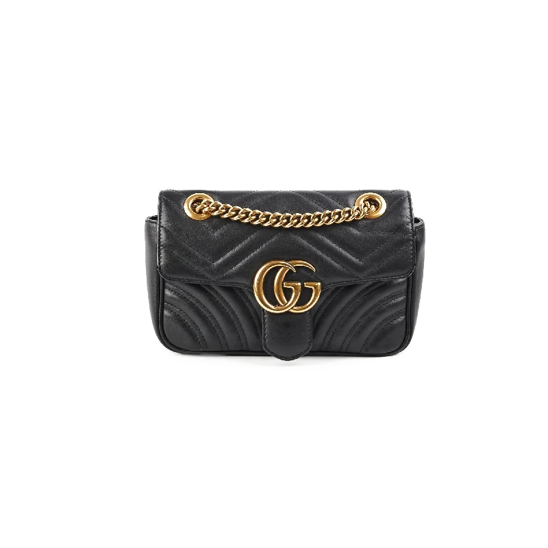 Women Gucci crossbody bags with a printed floral patternGucci Marmont Mini Black Shoulder Bag