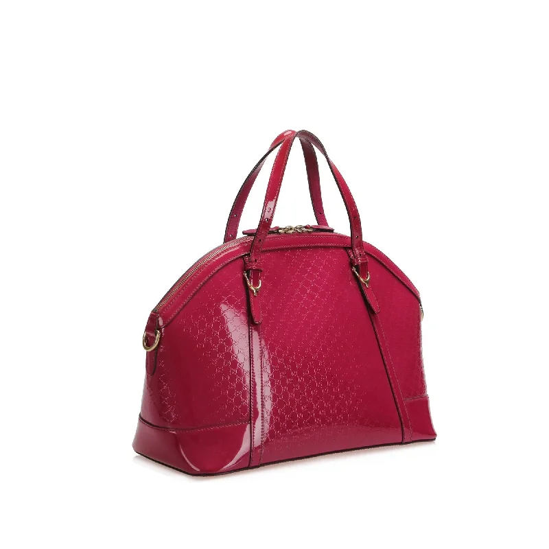 Women Gucci bags with a detachable mobile phone holderGucci Microguccissima Nice Patent Leather Satchel (SHG-22747)