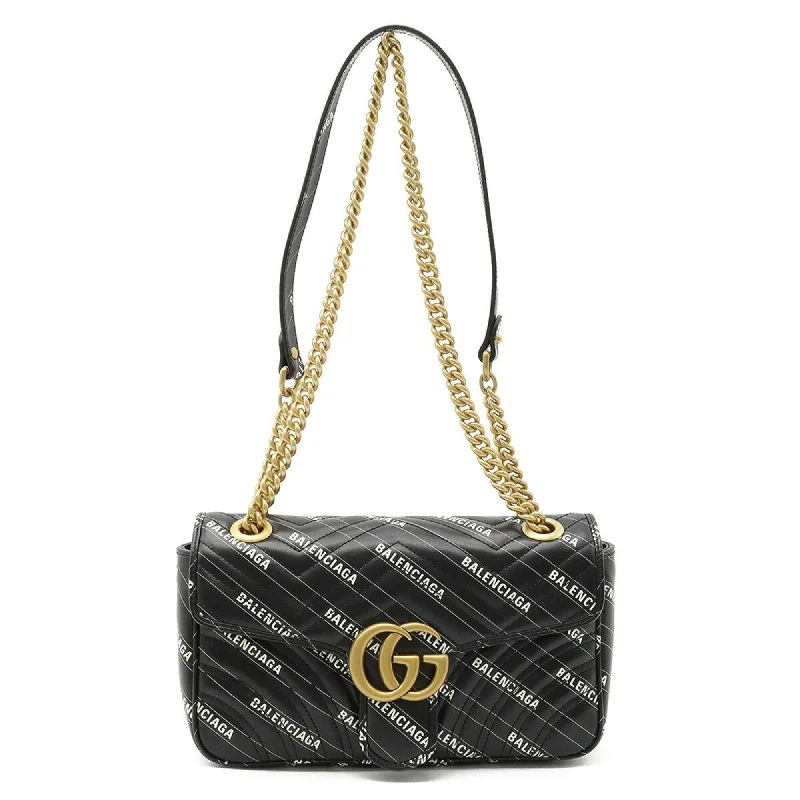 Women Gucci bags with a snap - button closure and a decorative charmGUCCI BALENCIAGA Balenciaga Collaboration GG Marmont The Hacker Project Small Bag Shoulder Black 443497