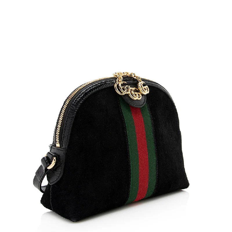 Ladies Gucci Dionysus bags with a chain - link shoulder strapGucci Suede Patent Leather Ophidia Dome Small Shoulder Bag (SHF-19215)