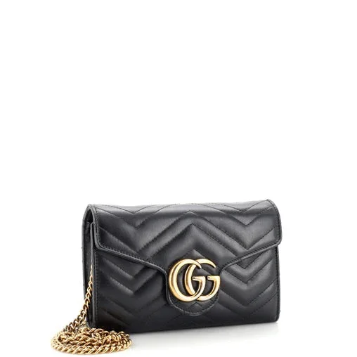 Women Gucci bags with interlocking G hardware for a classic lookGUCCI GG MARMONT MATELASSE CALFSKIN MINI WALLET ON A CHAIN