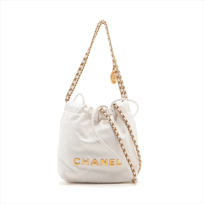 Chanel bags for women who appreciate fine craftsmanshipChanel 22 Mini Leather Chain Shoulder Bag White G  AS3980