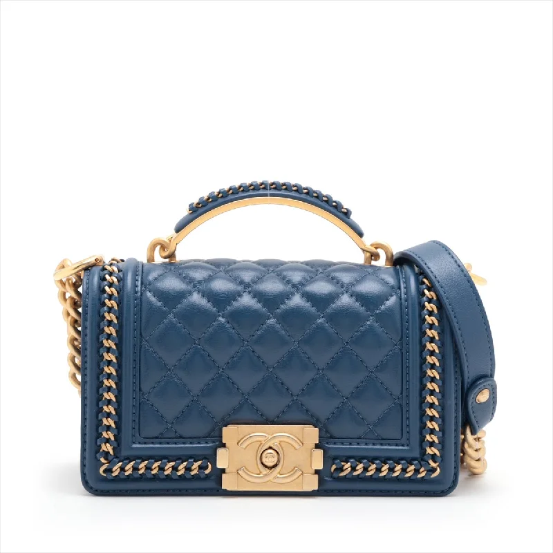 Chanel bags for those who value investment piecesChanel Boy Chanel 20 Small Chain Leather Shoulder Bag Blue G  A67085