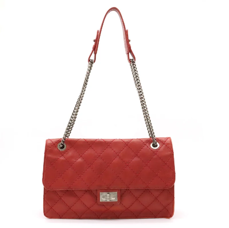 Chanel Quilted Leather Shoulder Bag for FashionistasCHANEL CHANEL 2.55 Matrasse W Chain Bag Half-Sharp Handbag Semi-Sharp Leather Red Silver Gold  Blumin