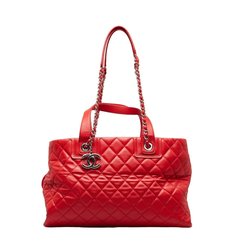 Chanel bags with iconic stitching detailsChanel Coco Chain Matrasse Chain Shoulder Bag Tote Red Silver Leather  Chanel