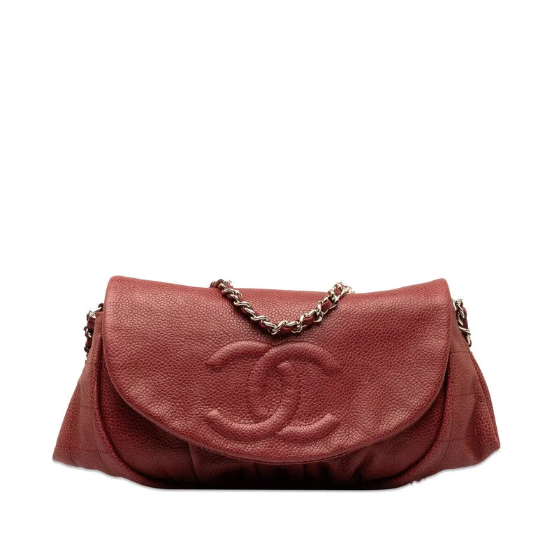 Chanel classicChanel Coco Half Moon Chain Shoulder Bag Wine Red Silver Caviar S  CHANEL