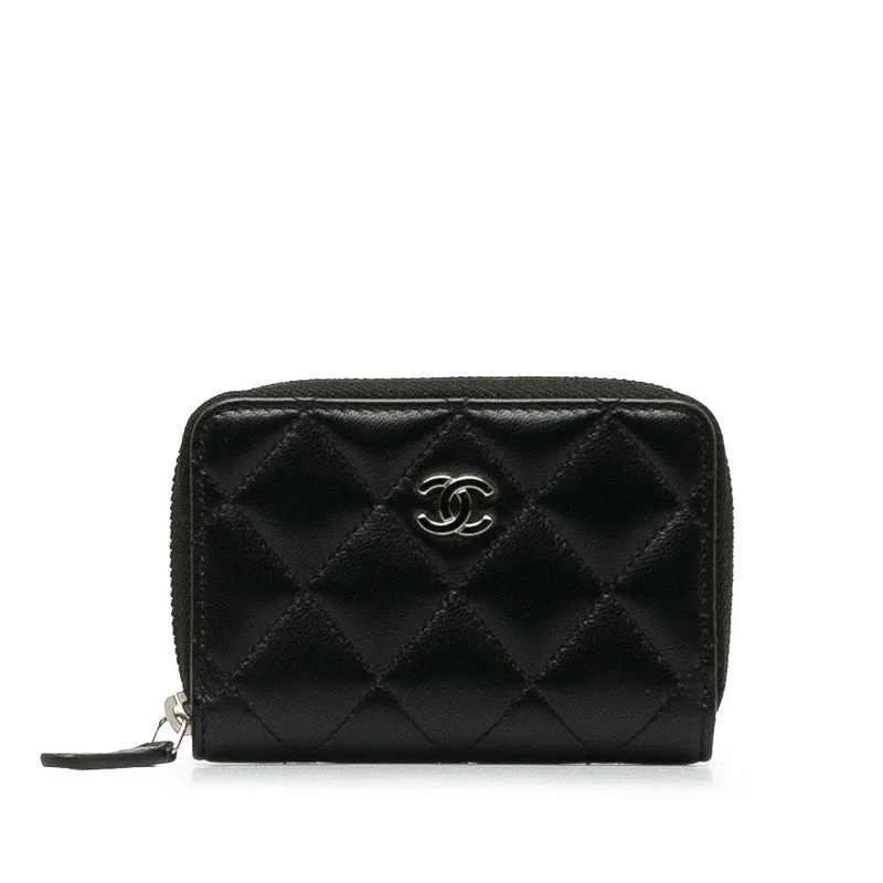 Chanel bags with adjustable chain strapsChanel Coco Matrasse Round Fashner Coin Case Black Leather  Chanel