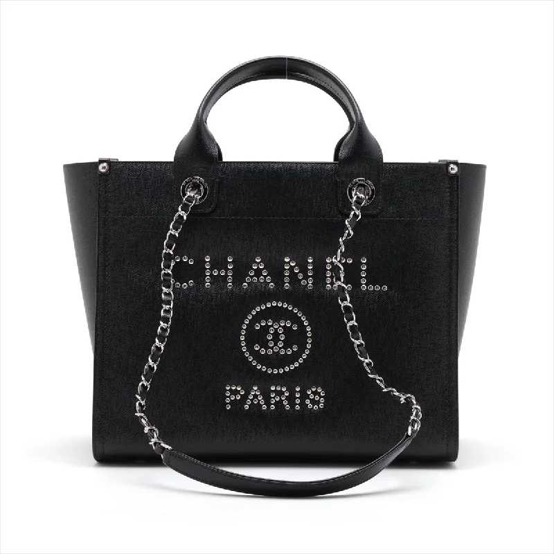 Chanel classicChanel Deauville Caviar S 2WAY Handbag Black Silver G  25th