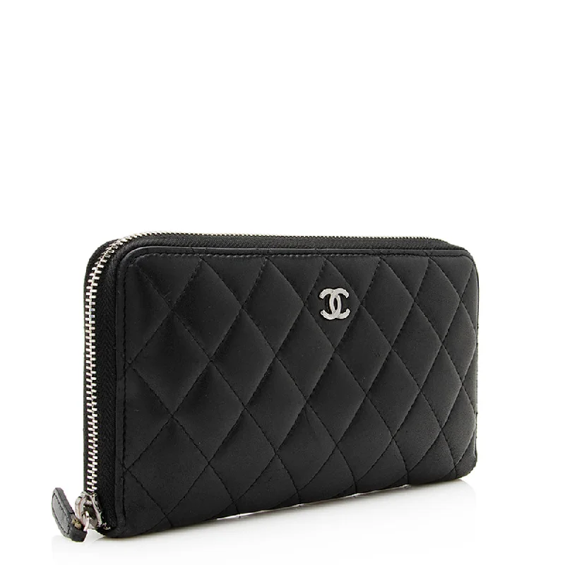 Chanel bags with intricate metal hardwareChanel Lambskin CC Zip Around Wallet (20789)