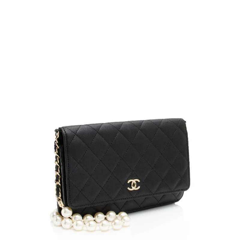 Chanel New Arrival Handbag with Gold HardwareChanel Lambskin Classic Wallet on Pearl Chain (UG7p9q)