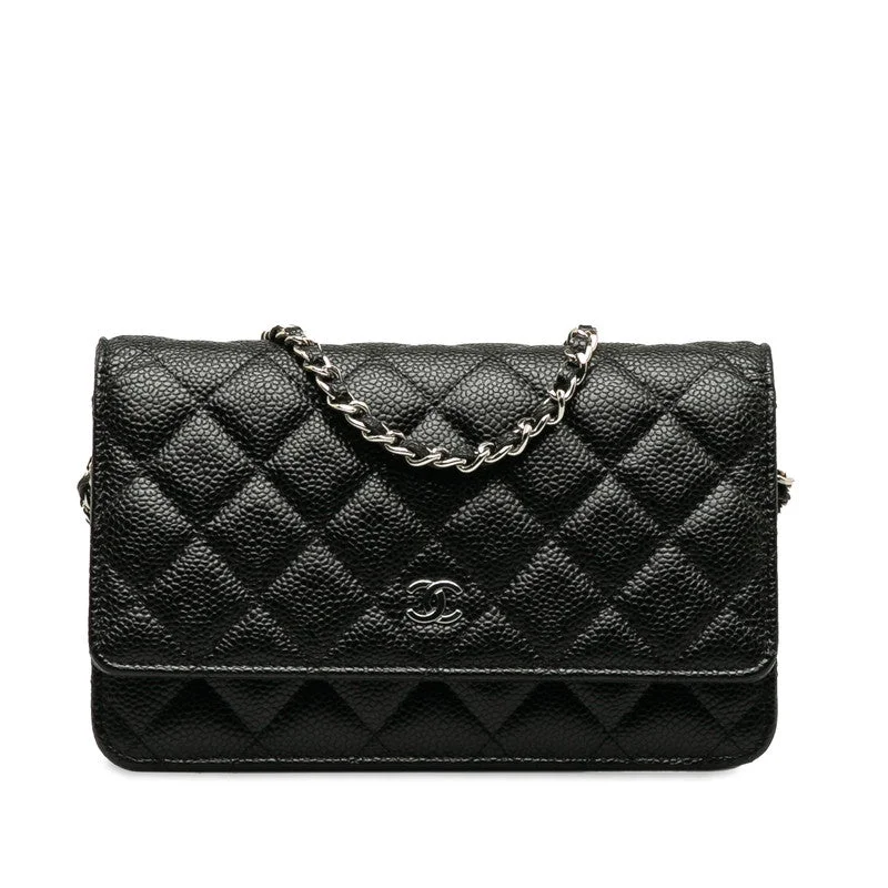 Chanel leather bags for everydChanel Matrases Coco  Chain Shoulder Wallet Black Caviar S  CHANEL