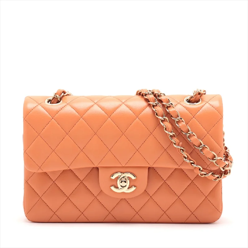 Chanel bags with chain and leather strap combinationsChanel Matrasse 23 Small  Double Flap Double Chain Bag Orange G  A01113